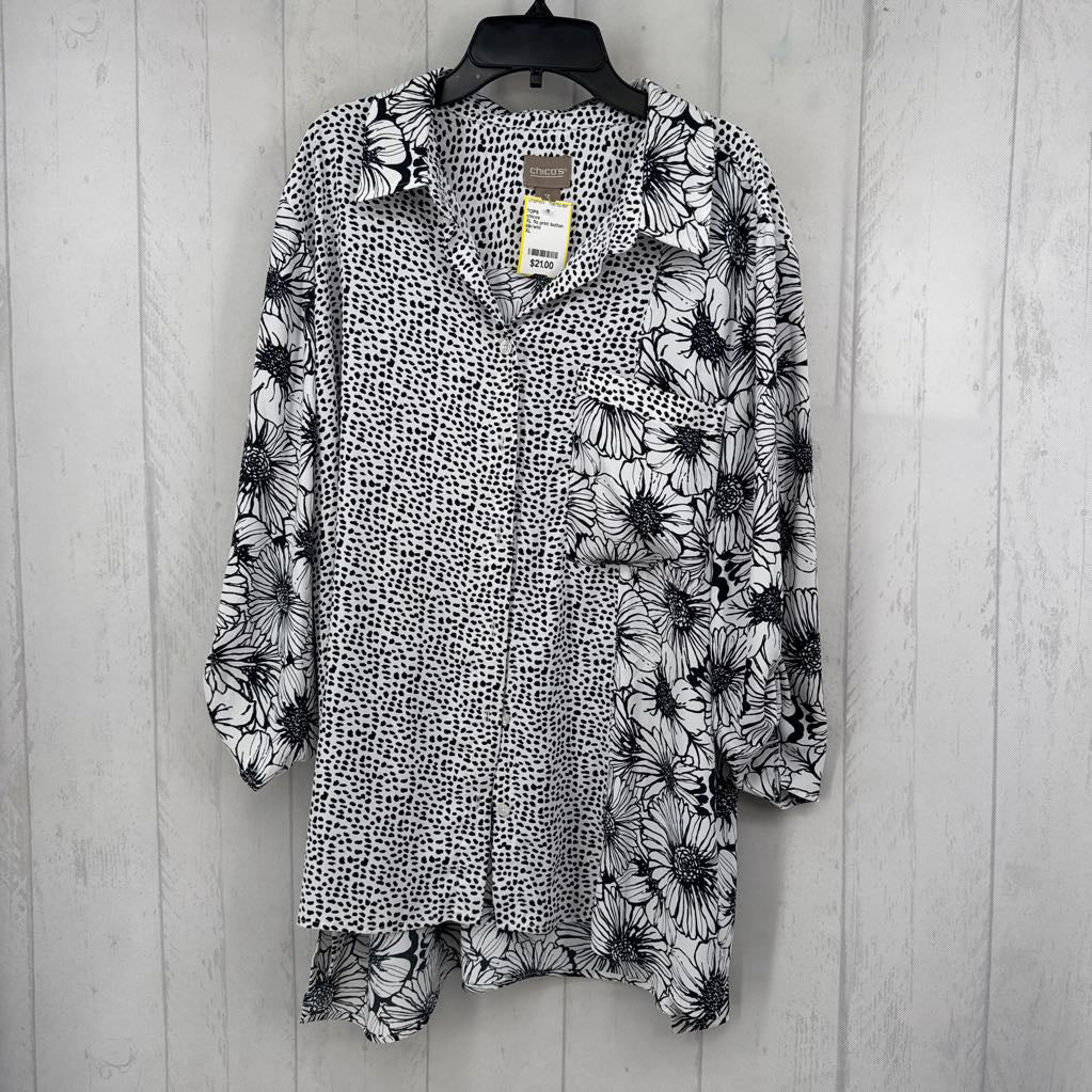 XL flo print button down tab slv top