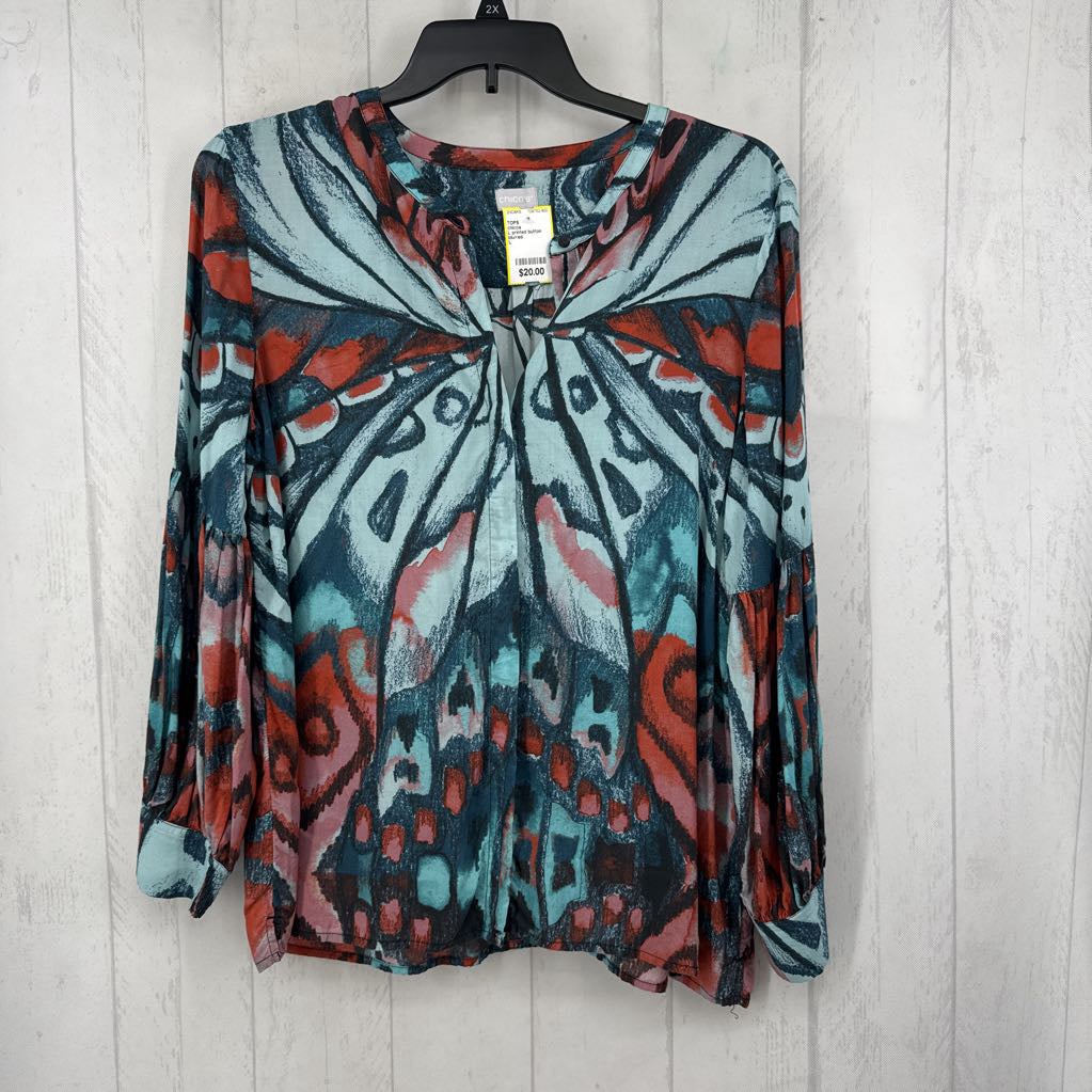 L printed button down l/s top