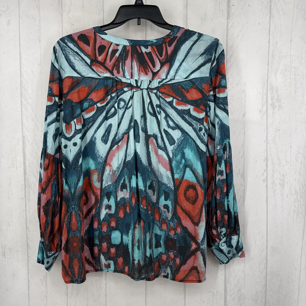L printed button down l/s top