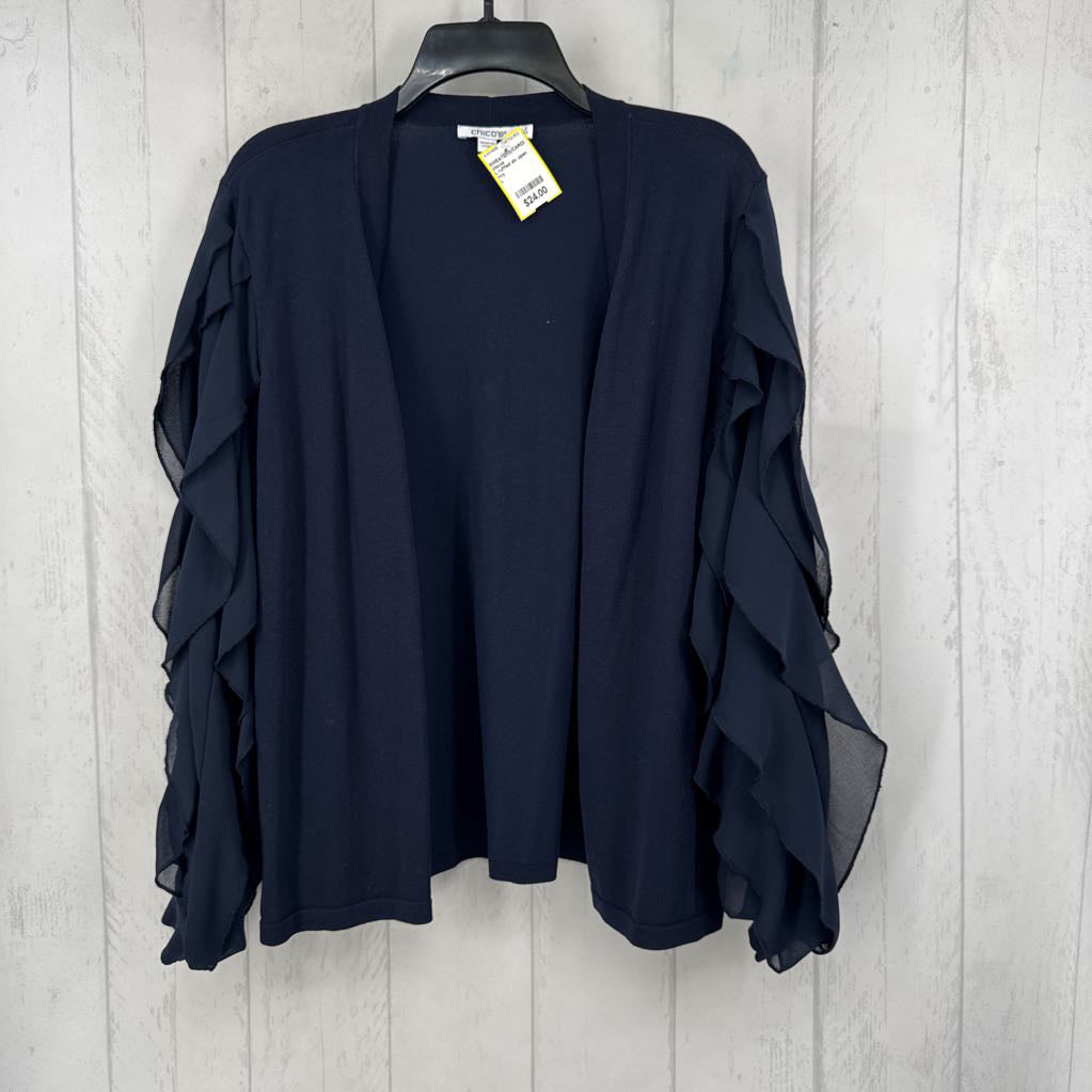 L ruffled slv open front cardi