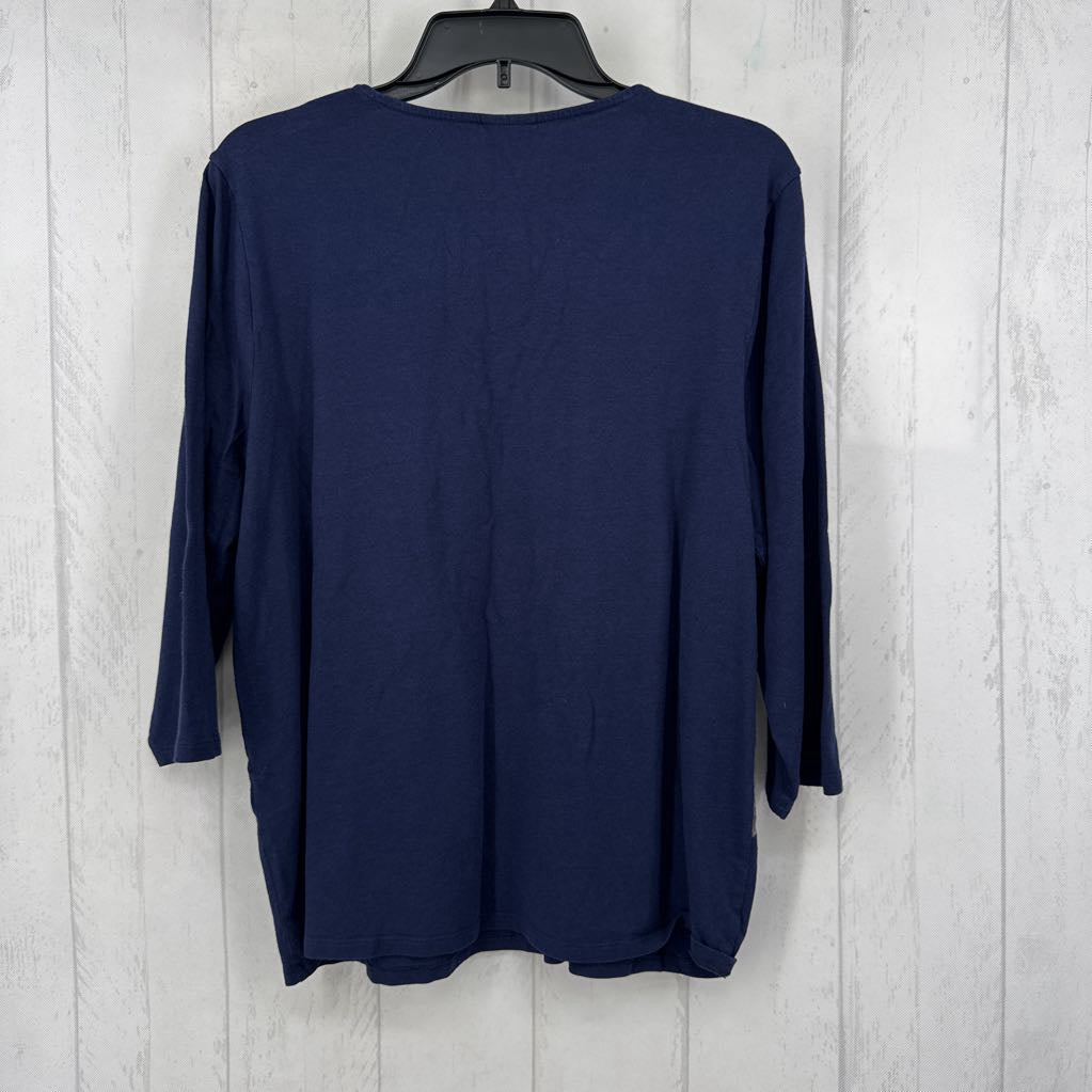 XL flo embroidered 3/4 slv top