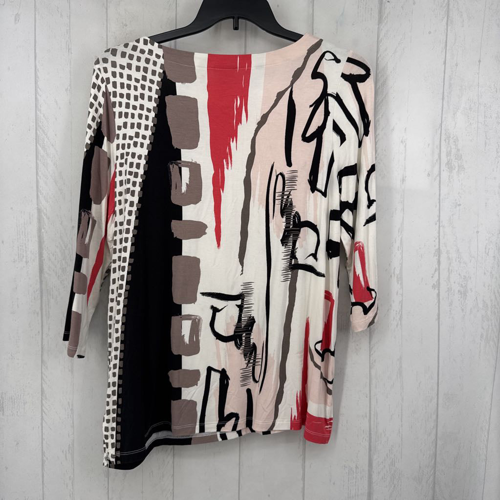 L printed round neck 3/4 slv top