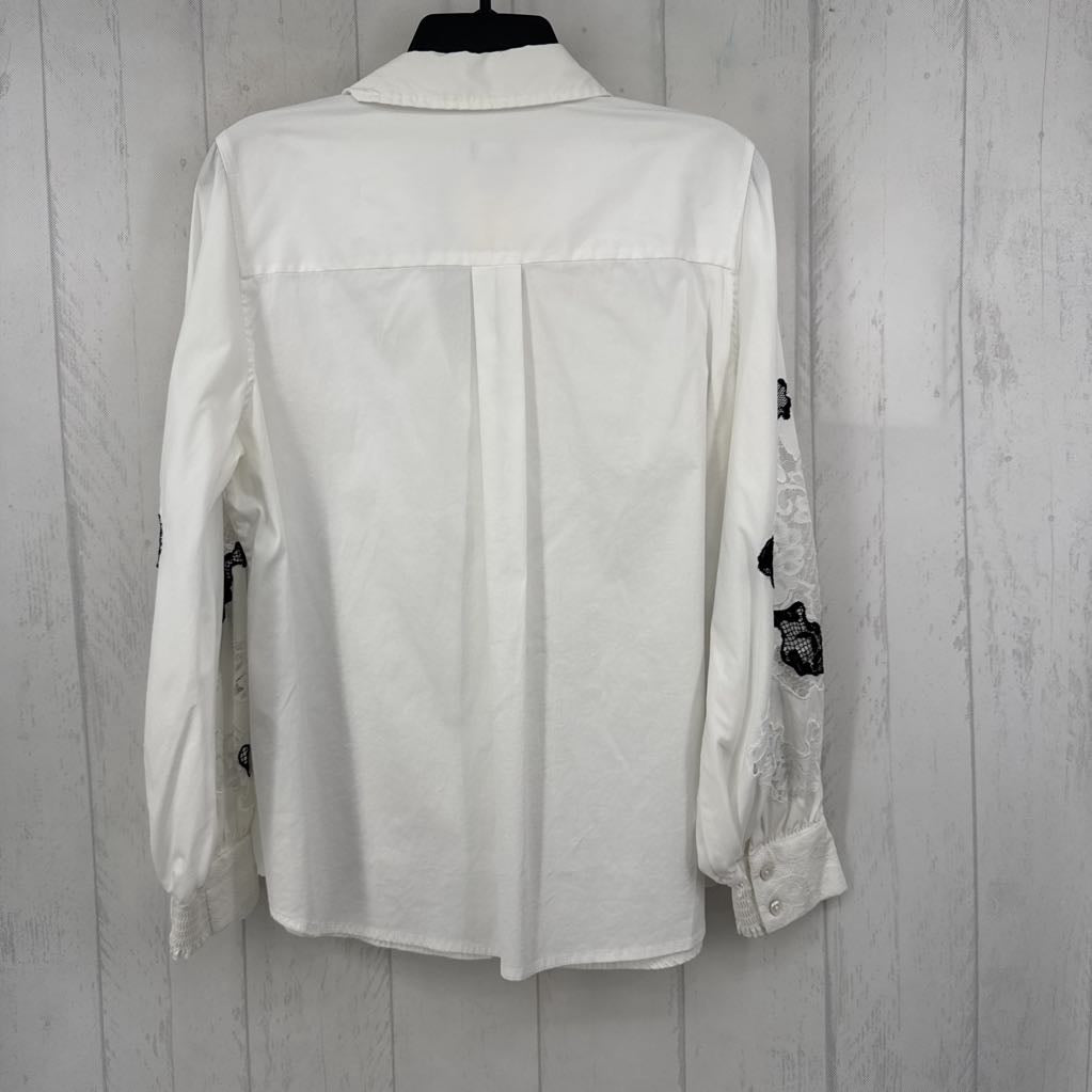 L lace floral slv button down l/s top