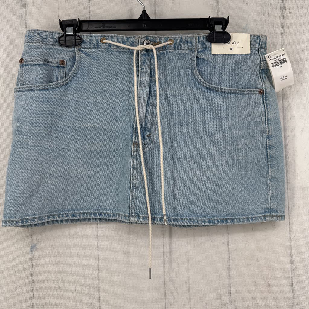 30 drawstring denim mid rise mini skirt