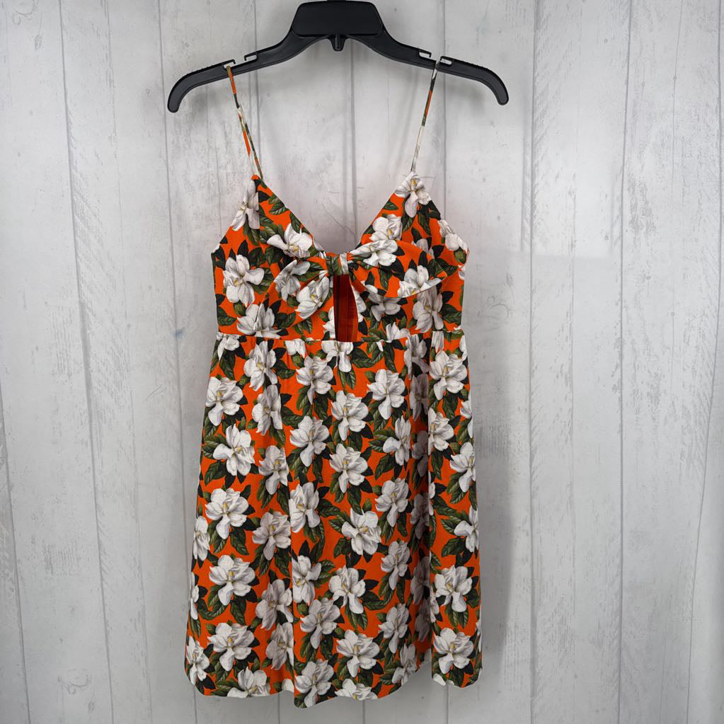 4 pleated floral front bow mini dress