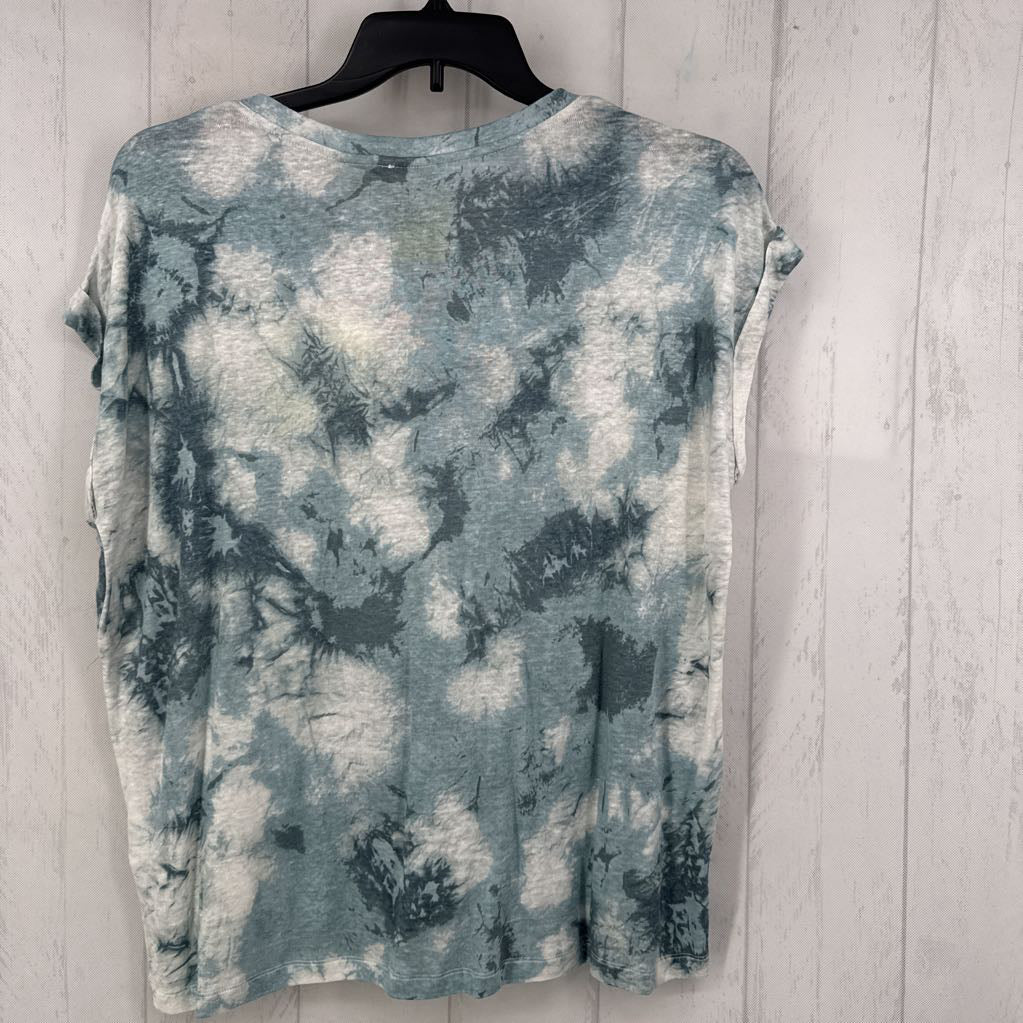 L 100% linen v-neck tie-dye top