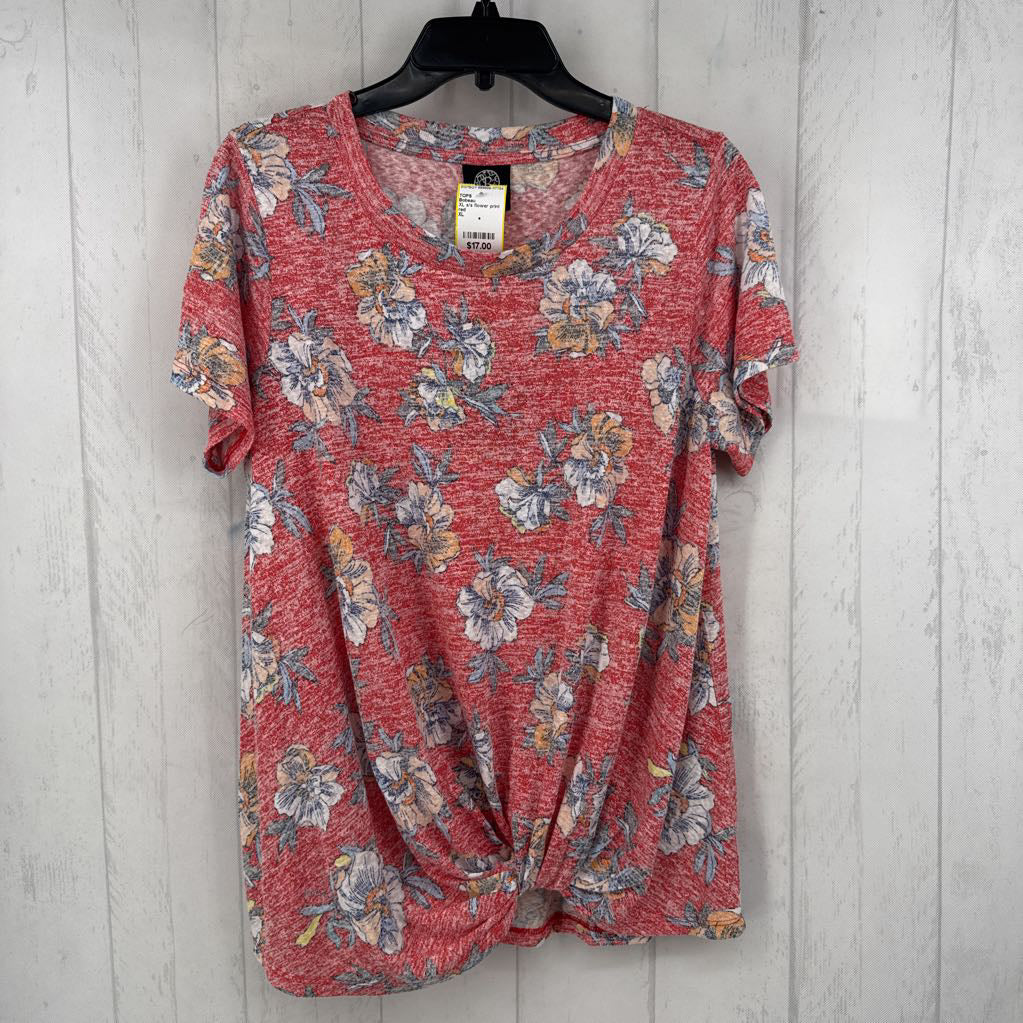 XL s/s flower print twist top