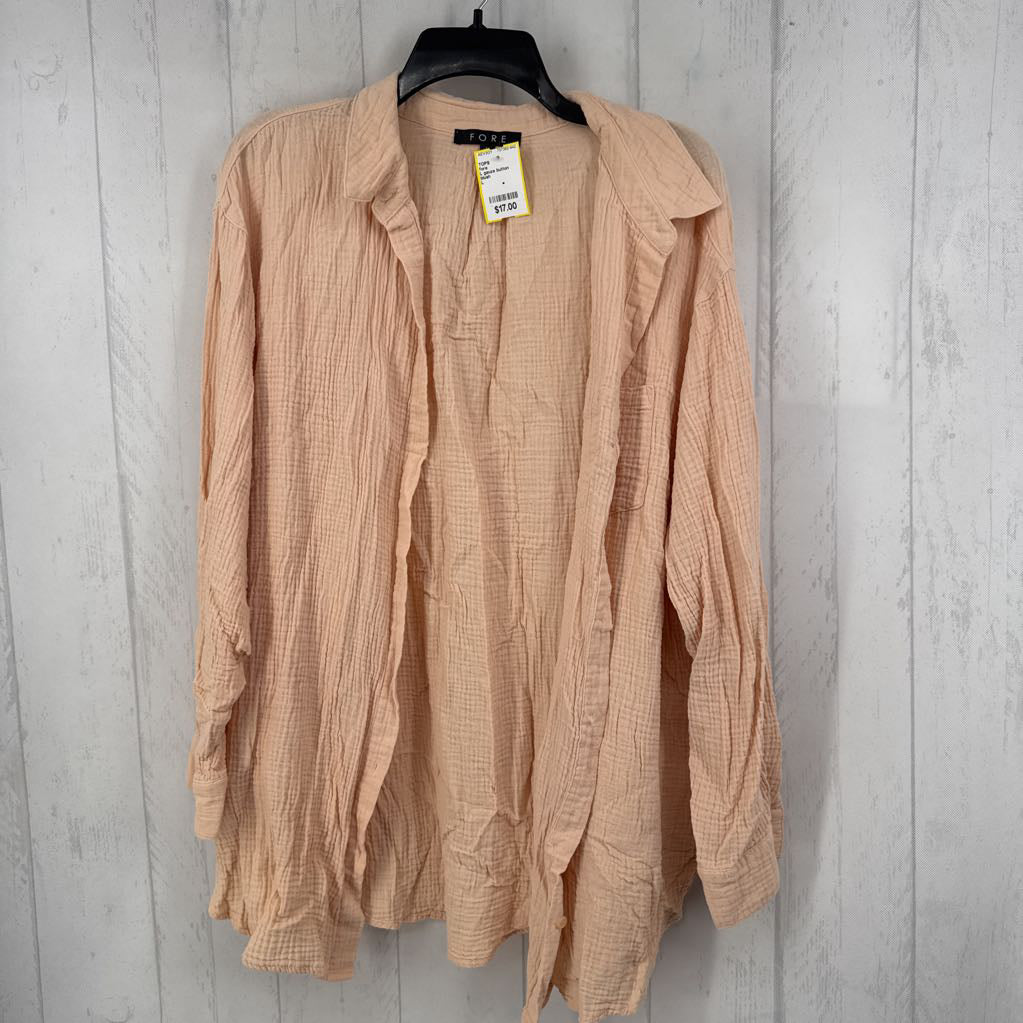 L gauze button down l/s top