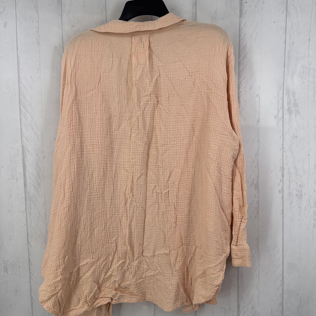 L gauze button down l/s top