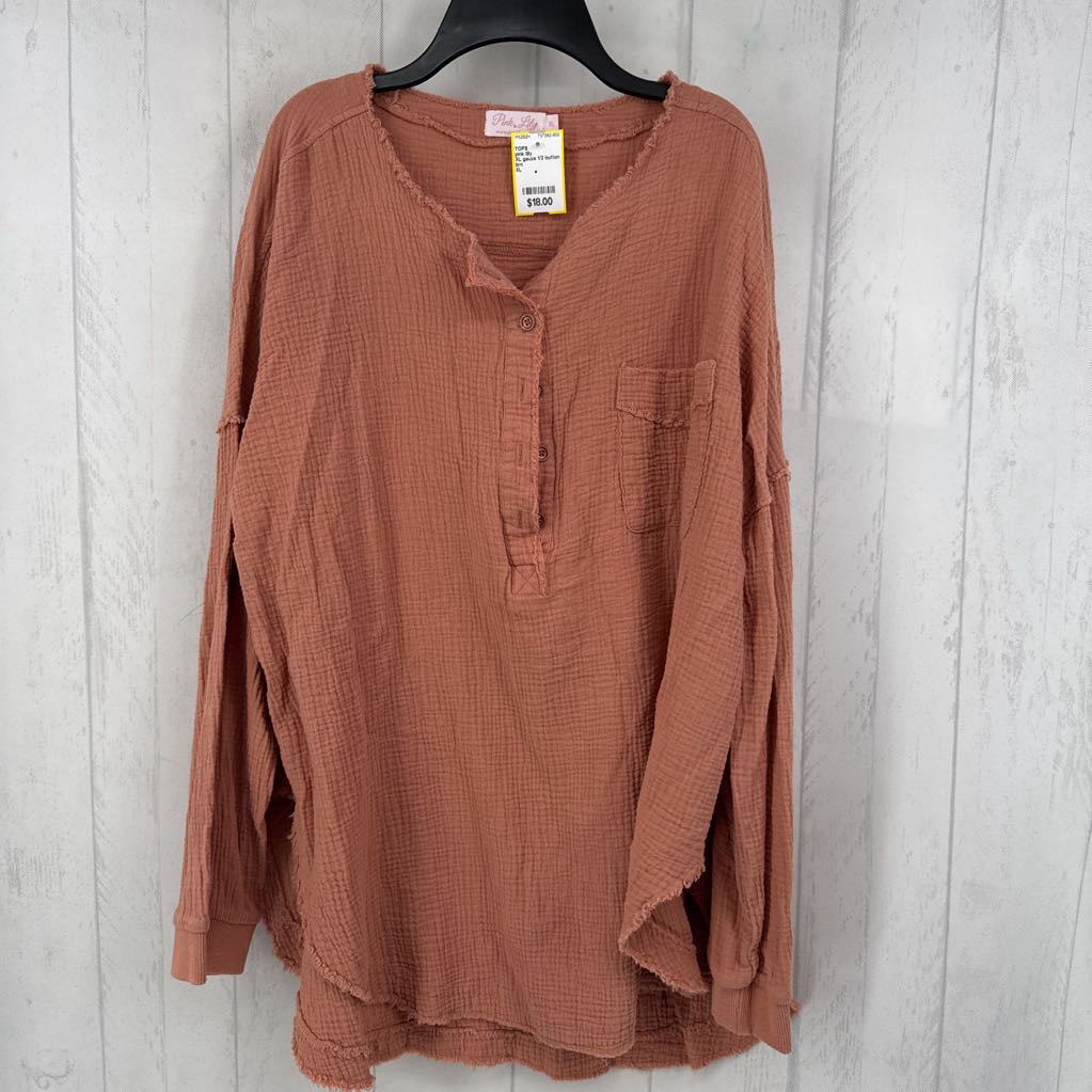 XL gauze 1/2 button down l/s top