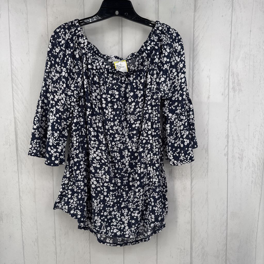 XL flo print flare slv top