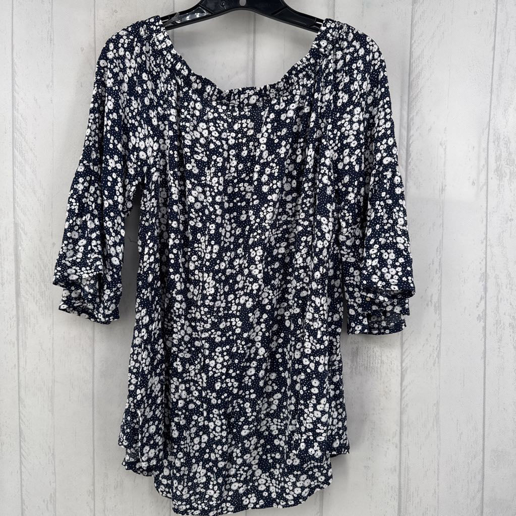 XL flo print flare slv top