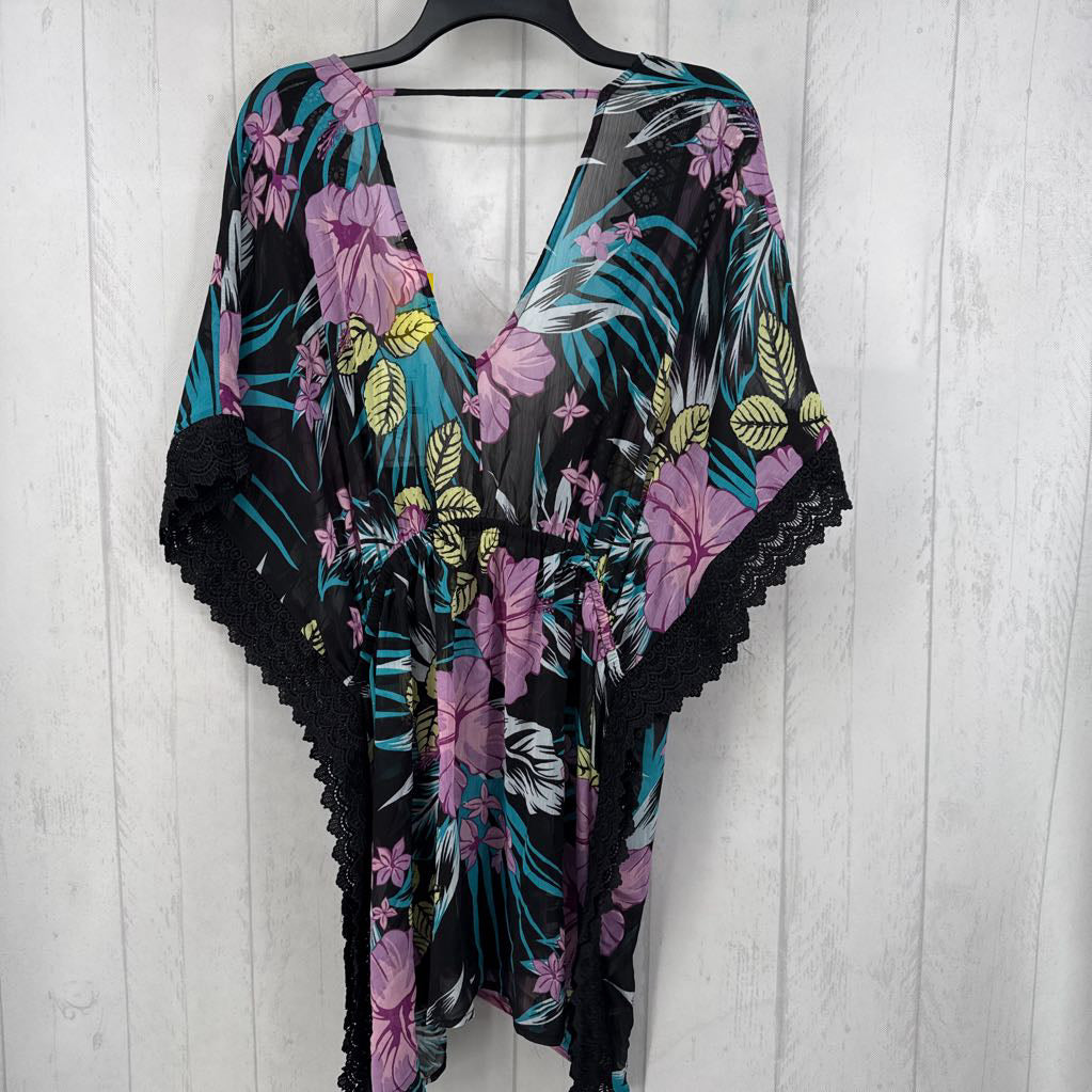 R38 XL sheer floral tie front cover up