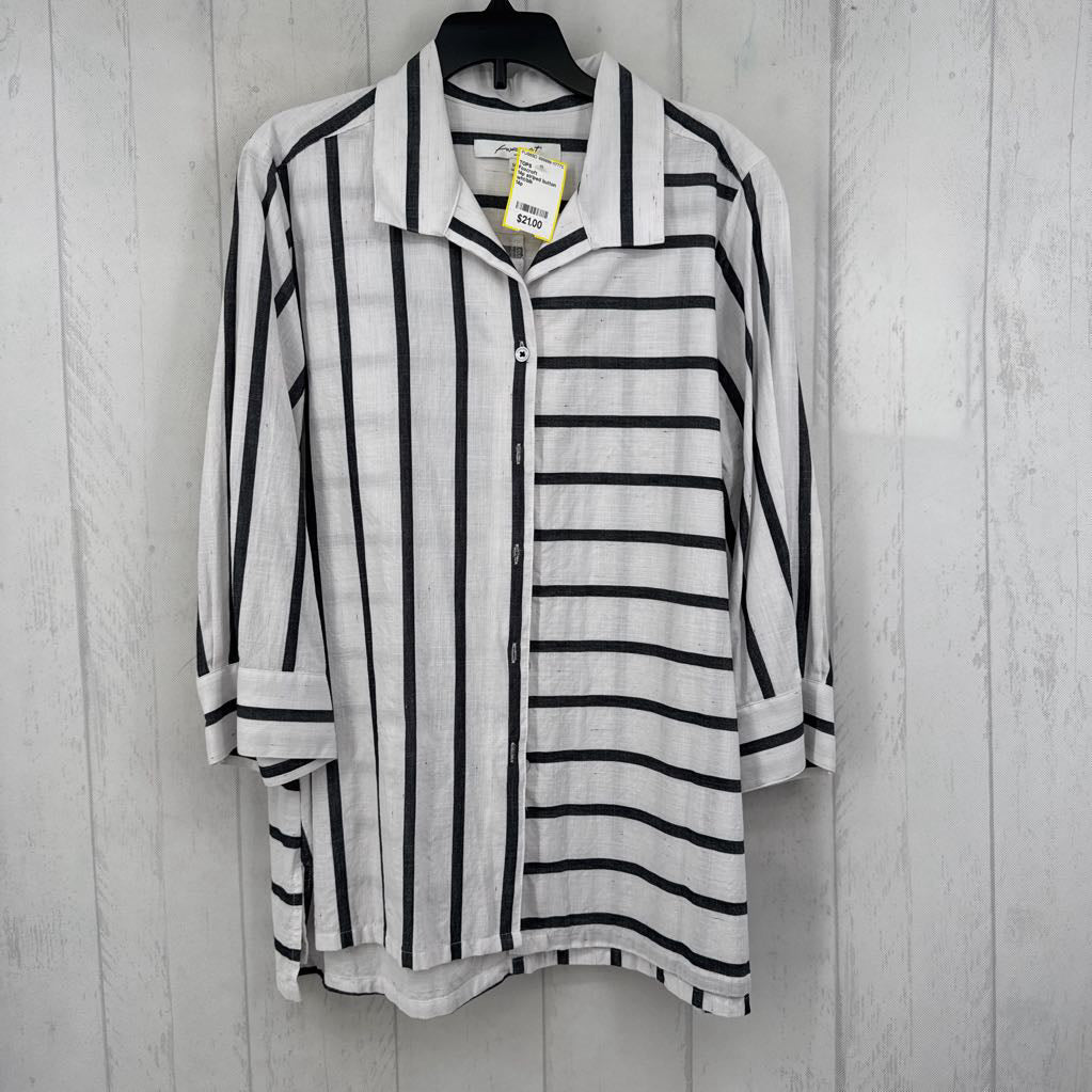 14p striped button down 3/4 slv top