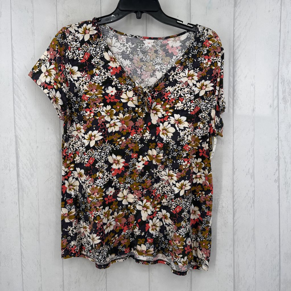 XL flo print v-neck s/s tee
