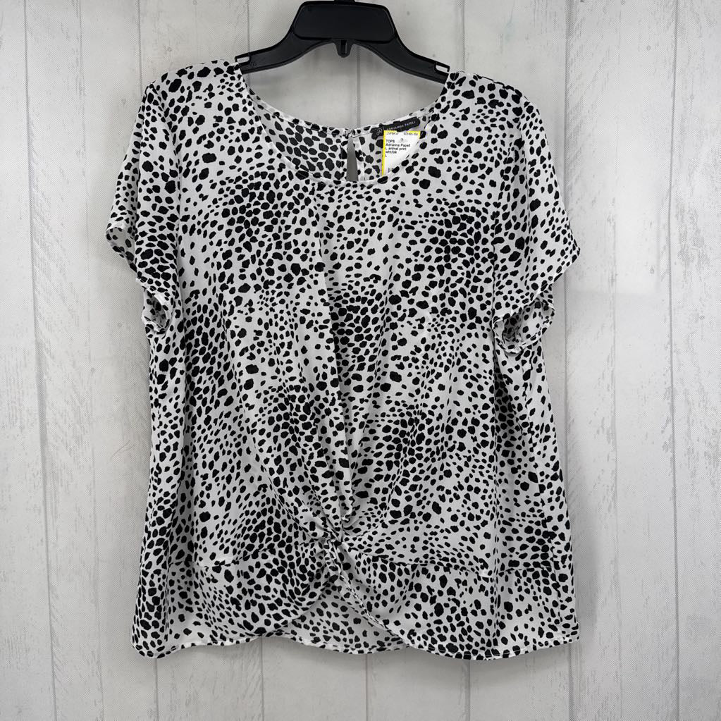 L animal print gathered hem s/s top