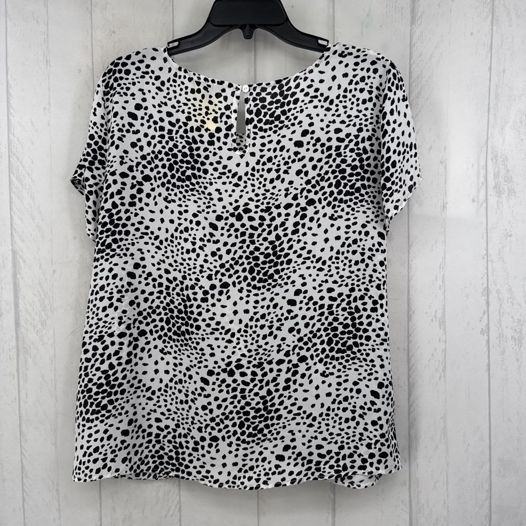 L animal print gathered hem s/s top