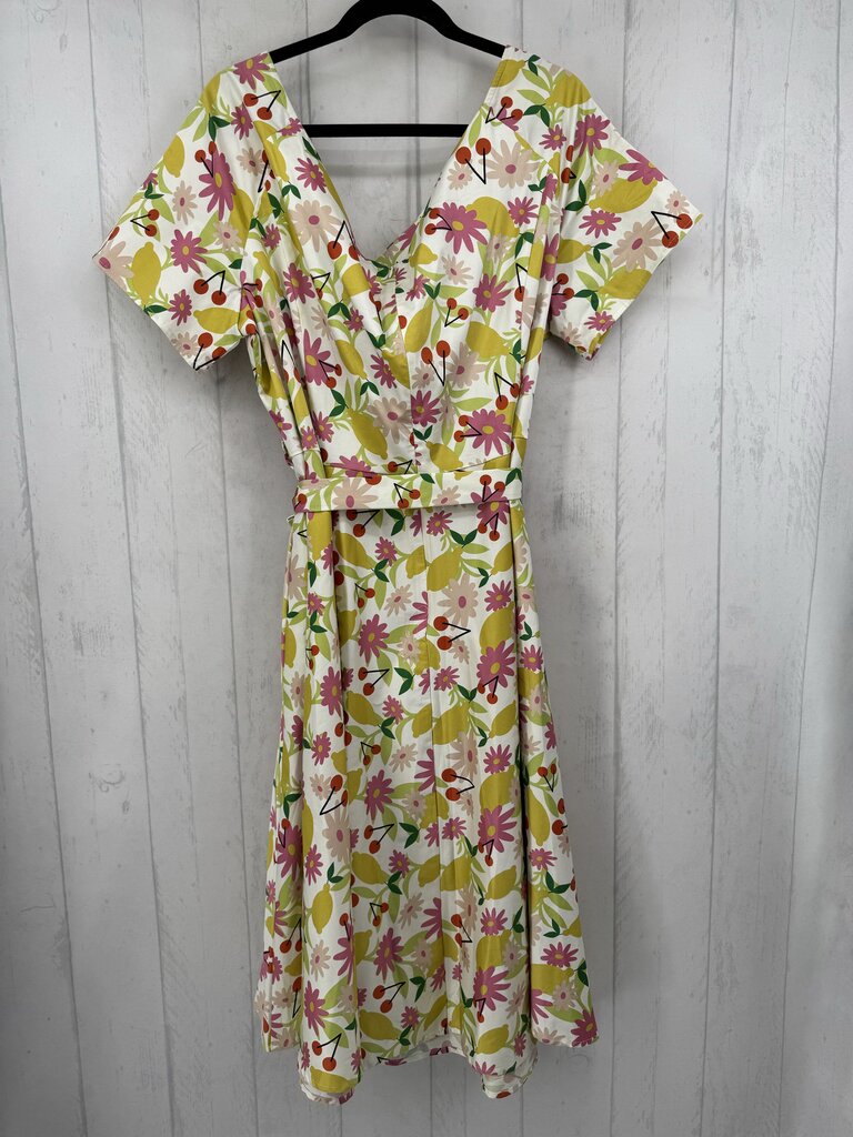 4X flo print belted s/s dress