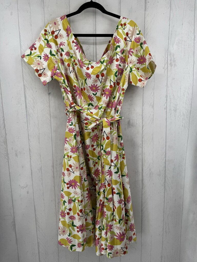 4X flo print belted s/s dress