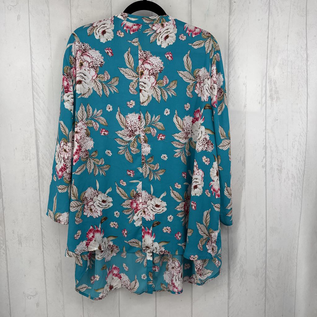 3X flo print button down 3/4 slv top