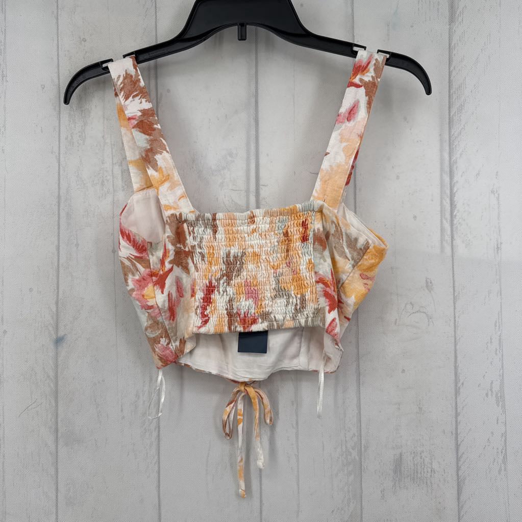 R40 XS flo print lace-up crop tank