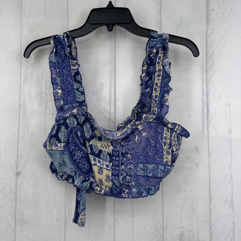 R36 XS paisley/flo print open back crop tank