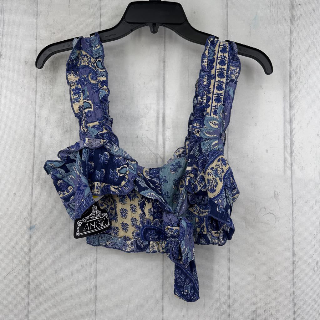 R36 XS paisley/flo print open back crop tank
