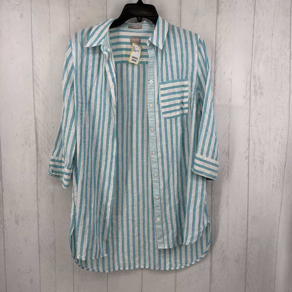 M striped button down 3/4 slv top