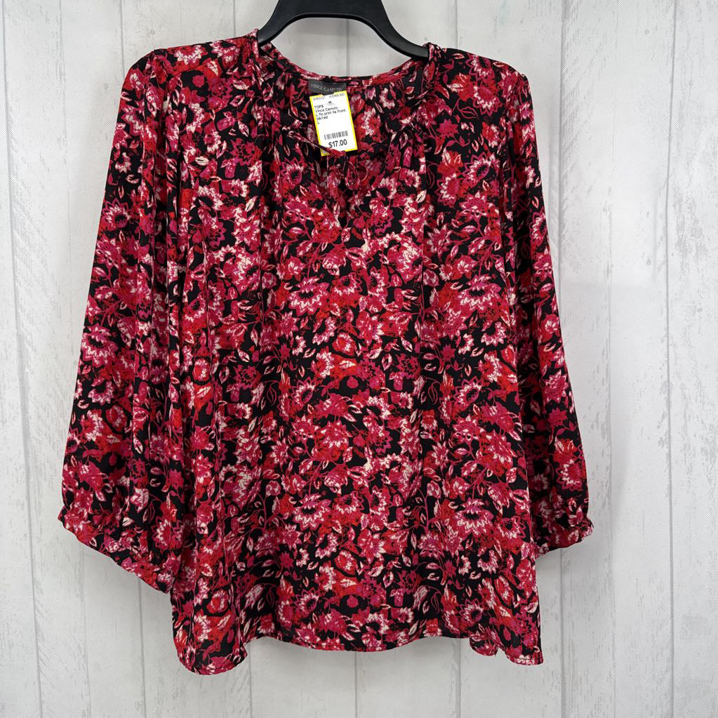 L flo print tie front 3/4 slv top