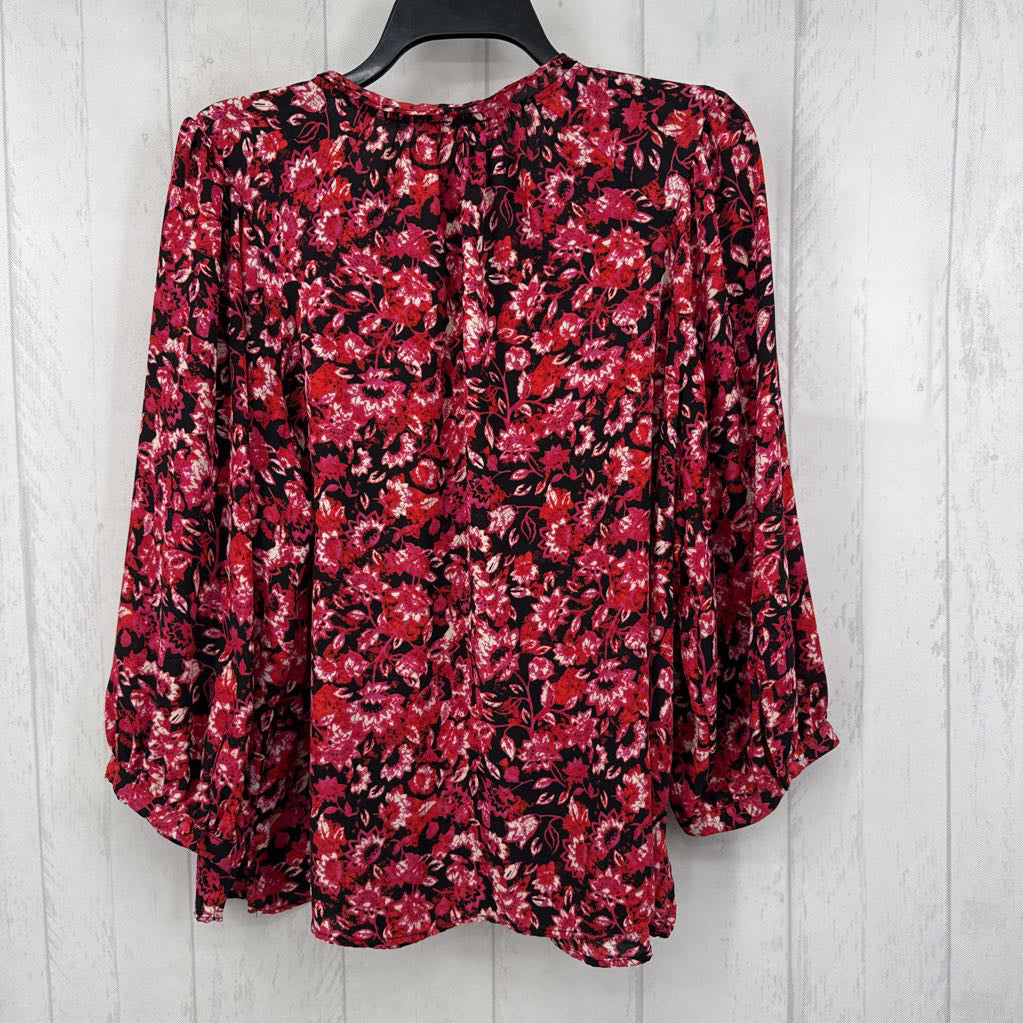 L flo print tie front 3/4 slv top