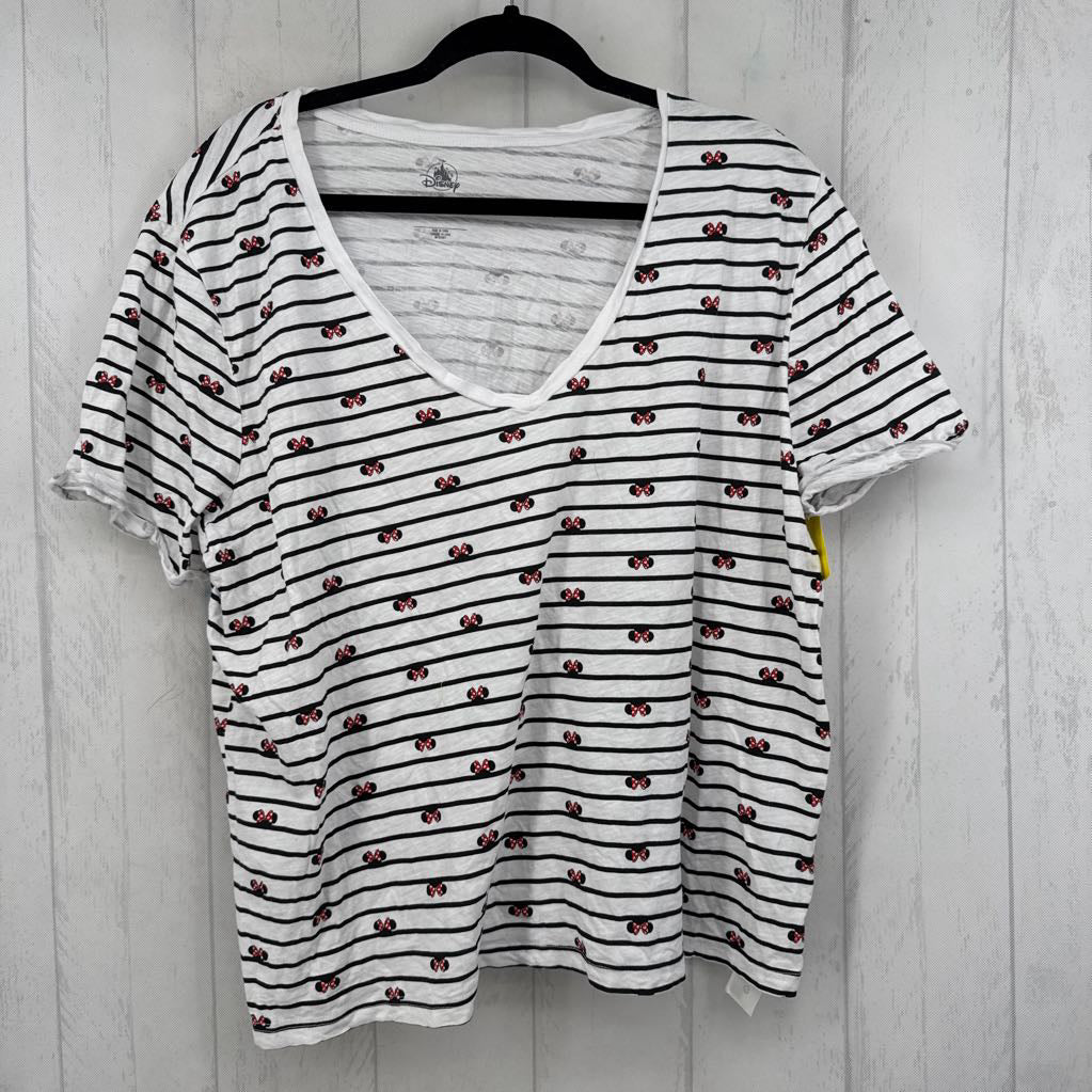 3XL striped minnie mouse print v-neck s/s tee