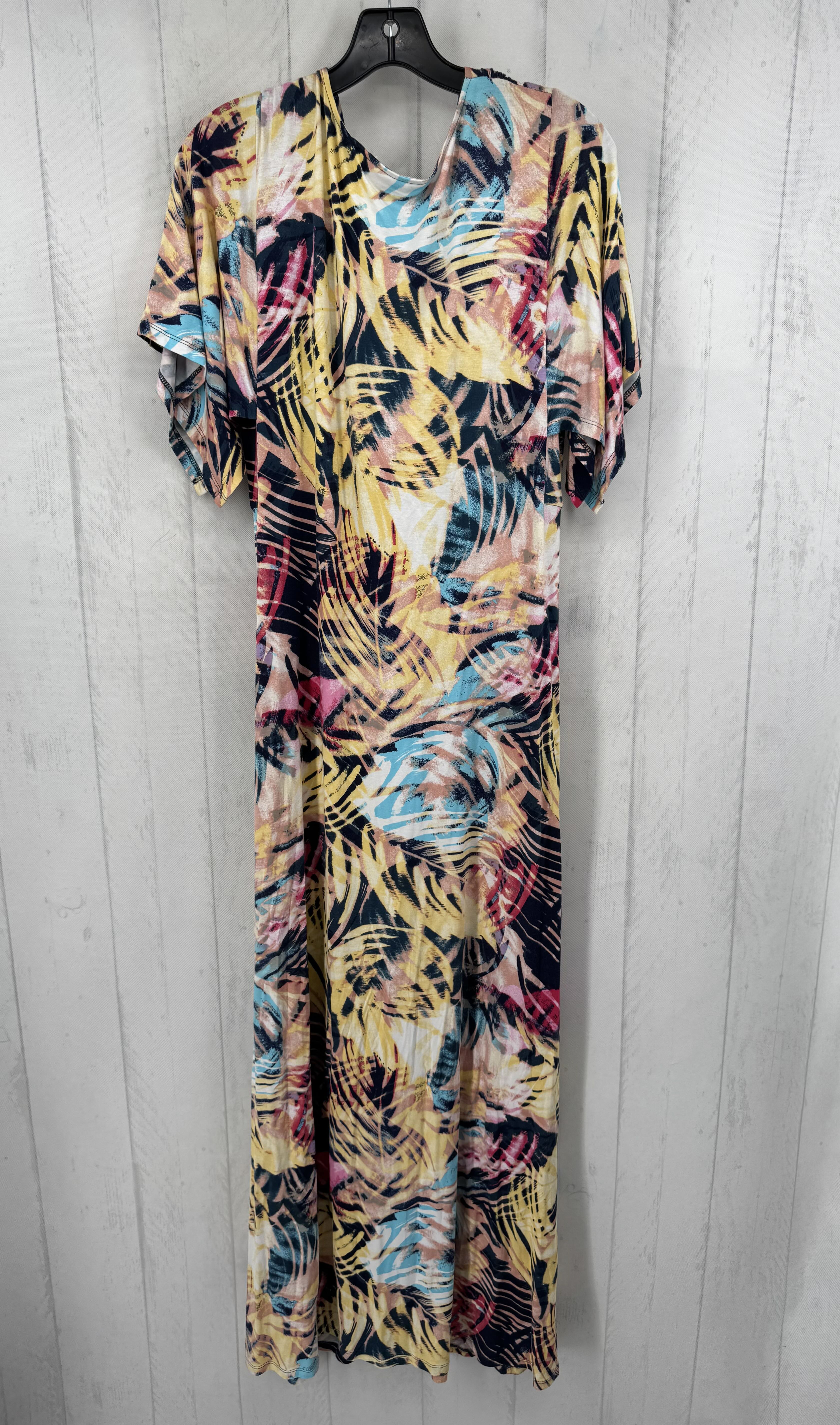 M printed gathered v-neck maxi dress s/s
