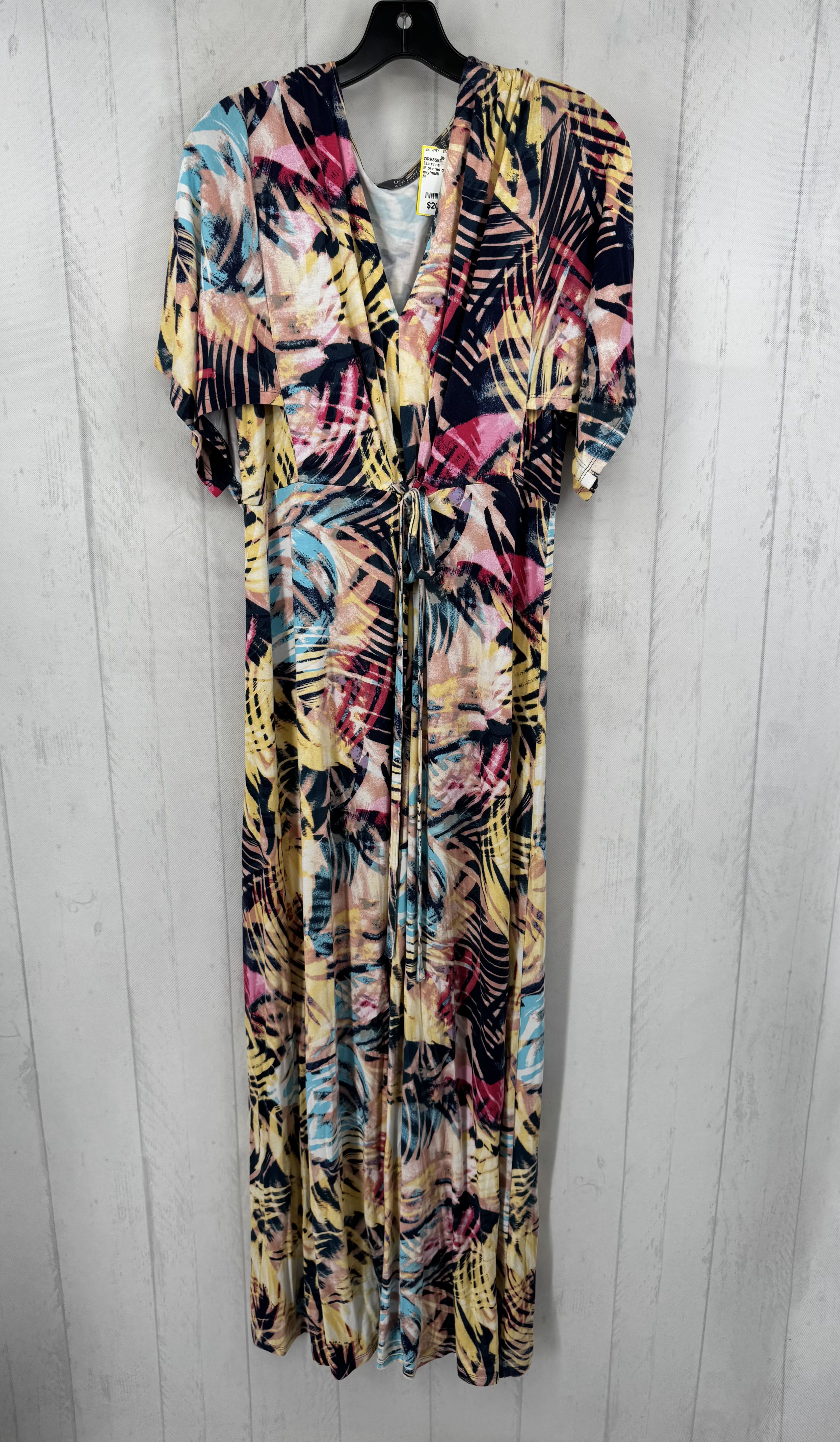 M printed gathered v-neck maxi dress s/s