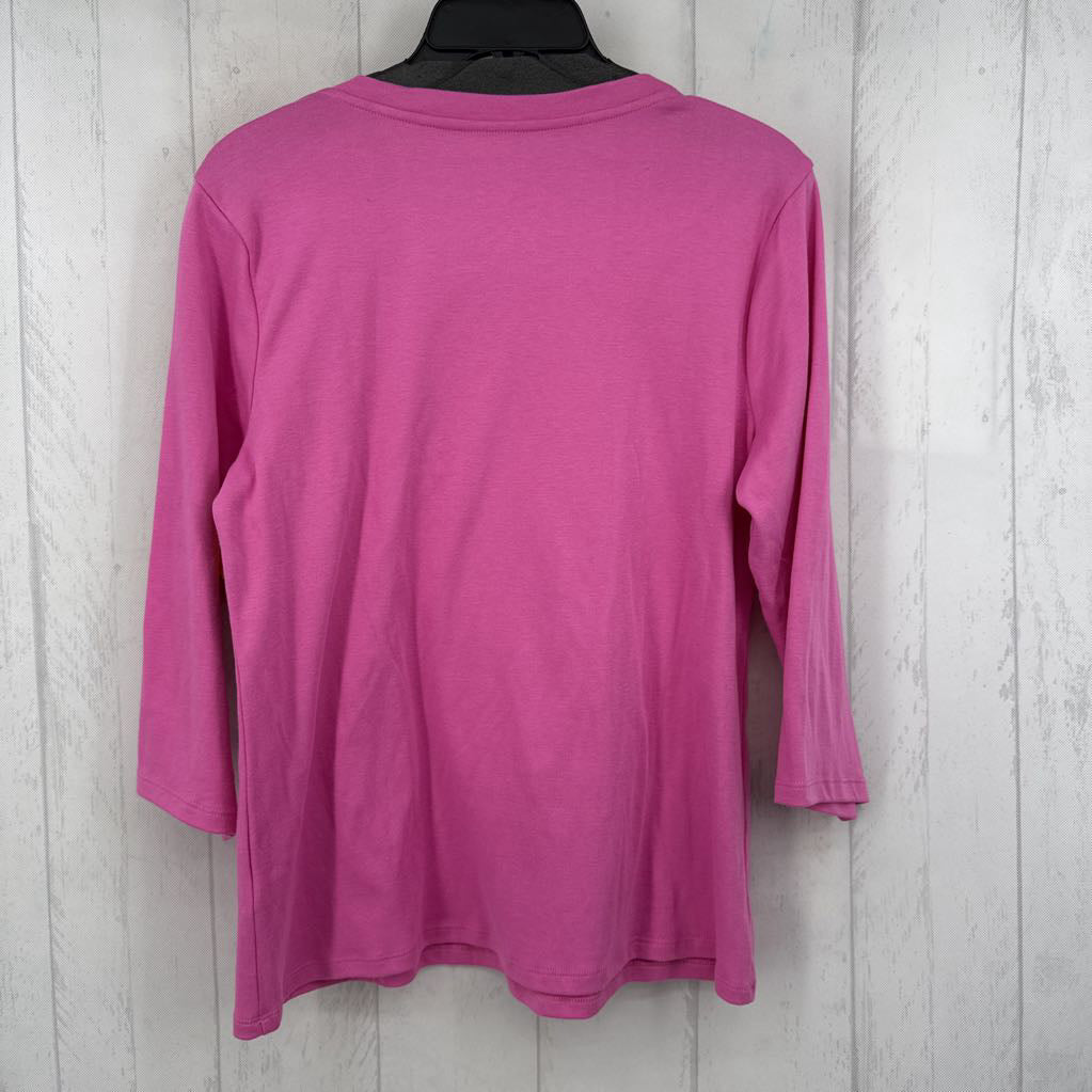 M grommet v-neck 3/4 slv top