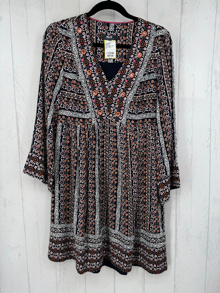 XS printed v-neck l/s dress