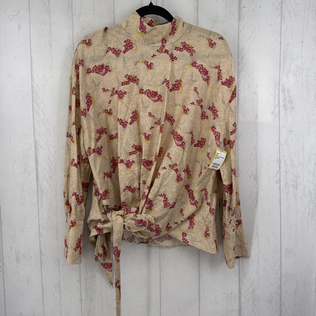 XS flo print side tie l/s top
