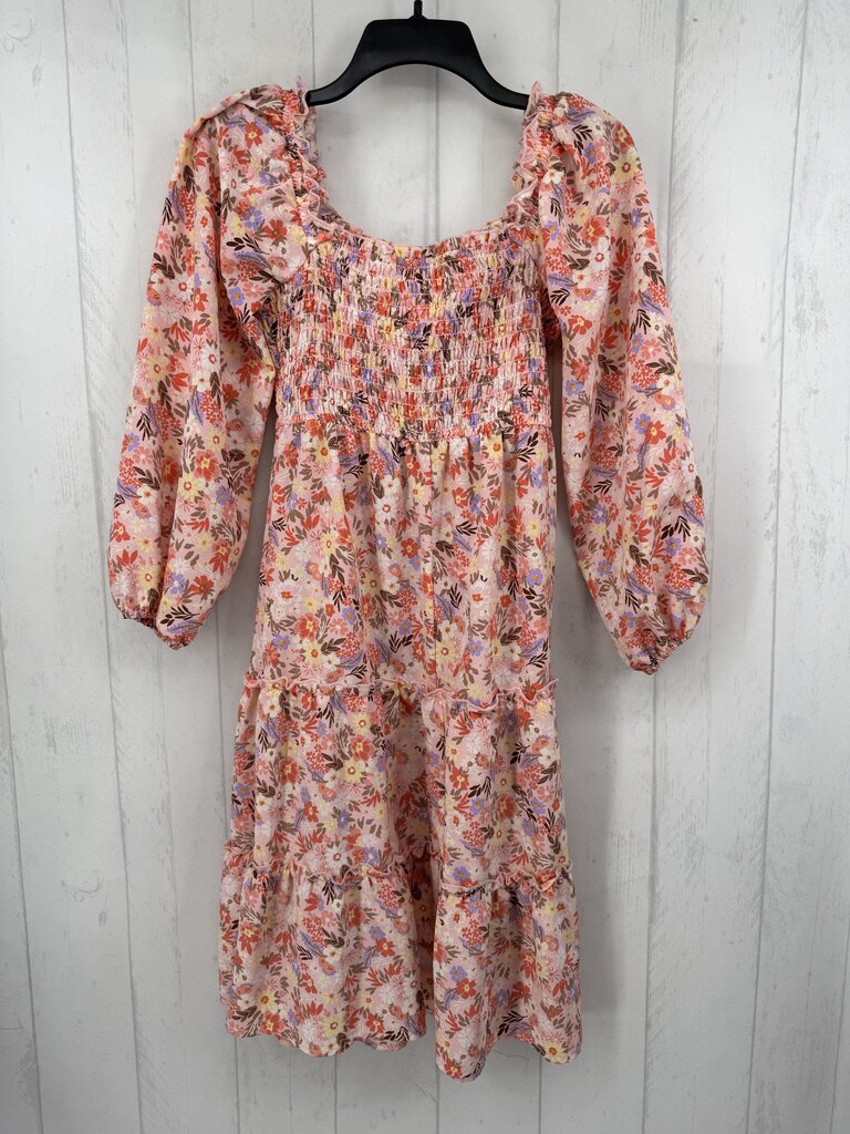 S flo print smocked l/s dress