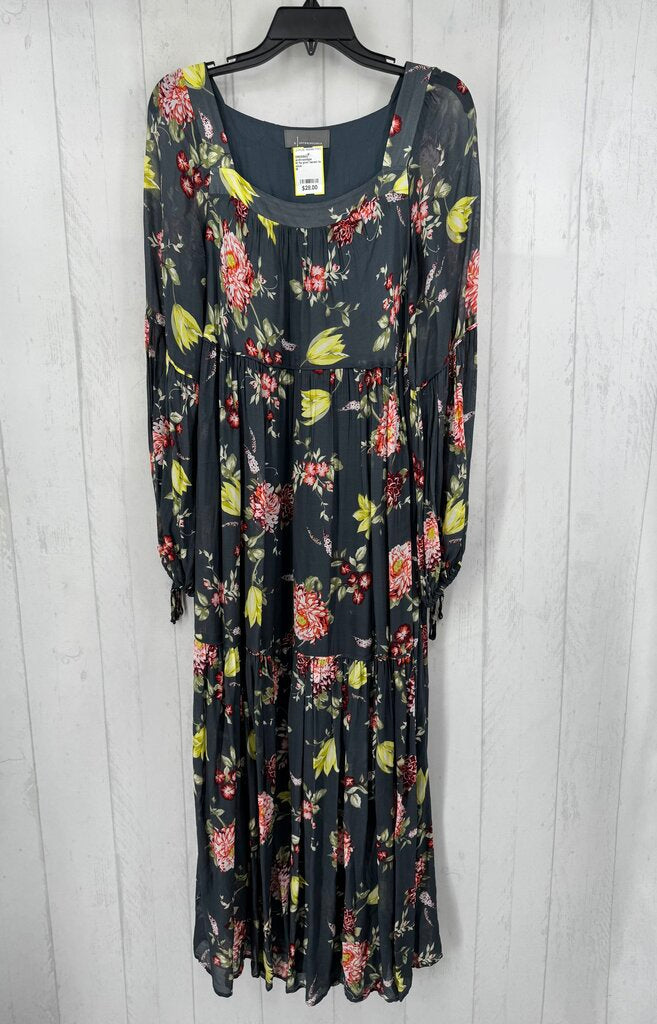 M flo print tiered l/s dress