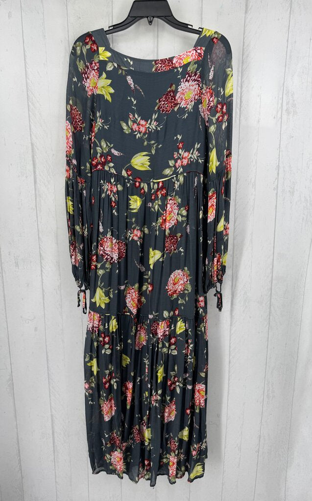 M flo print tiered l/s dress