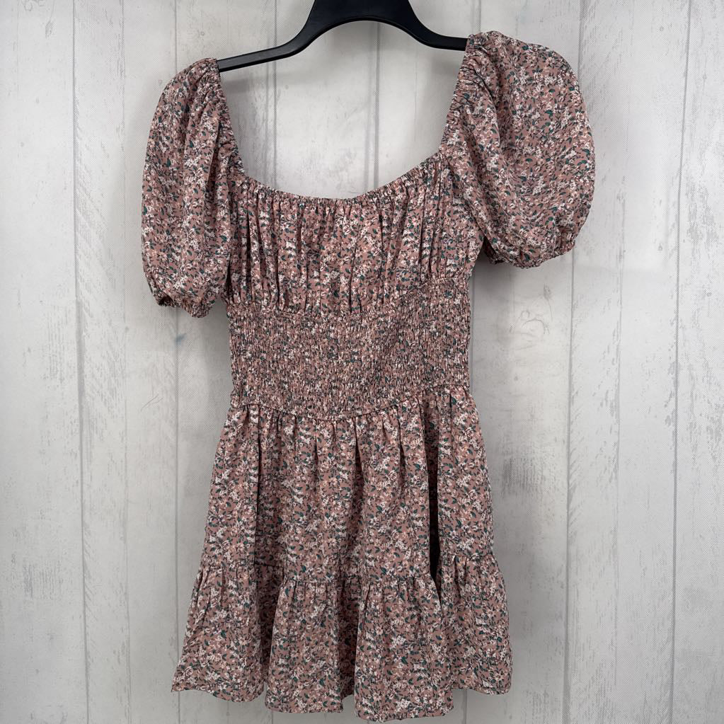M flo print smocked s/s dress