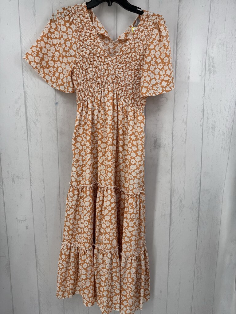 S flo print smocked s/s dress