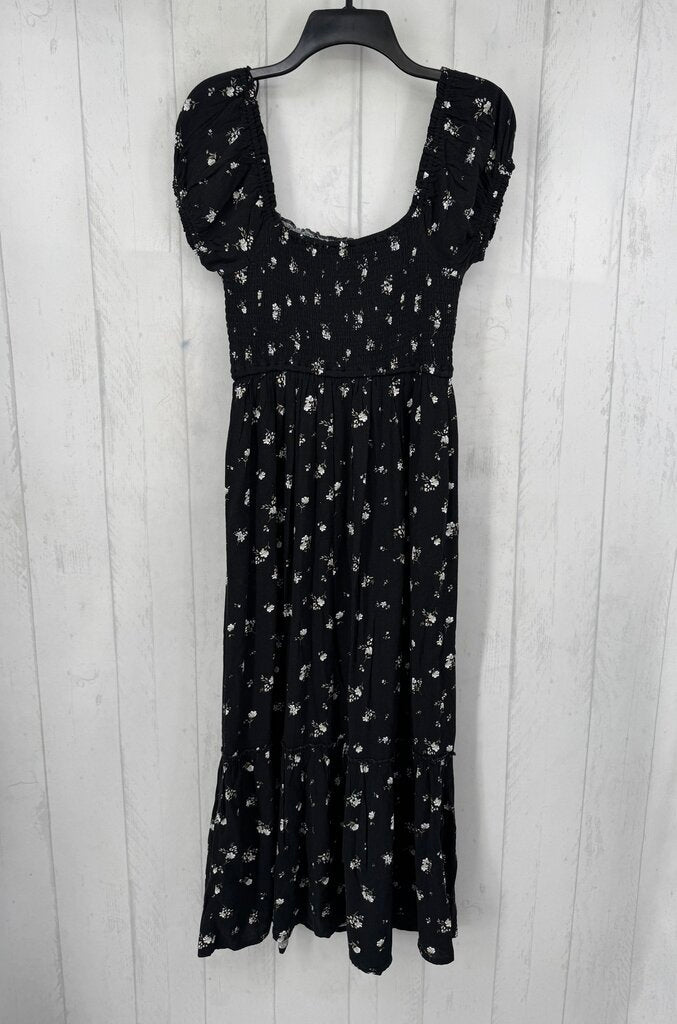 M flo print smocked s/s maxi dress