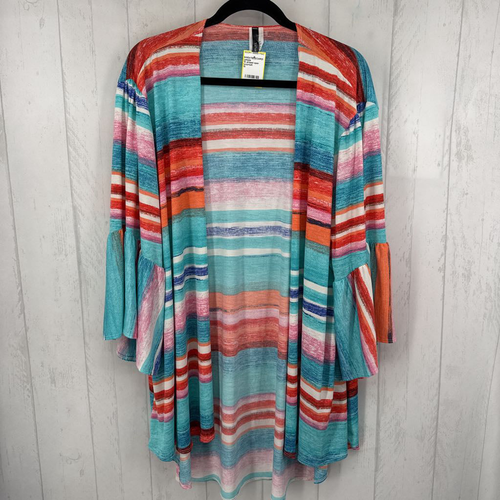 1X striped open front cardi