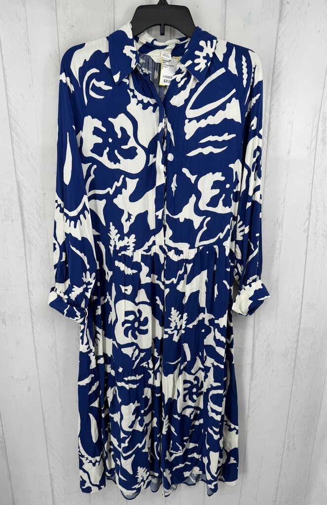 S printed button front l/s maxi dress