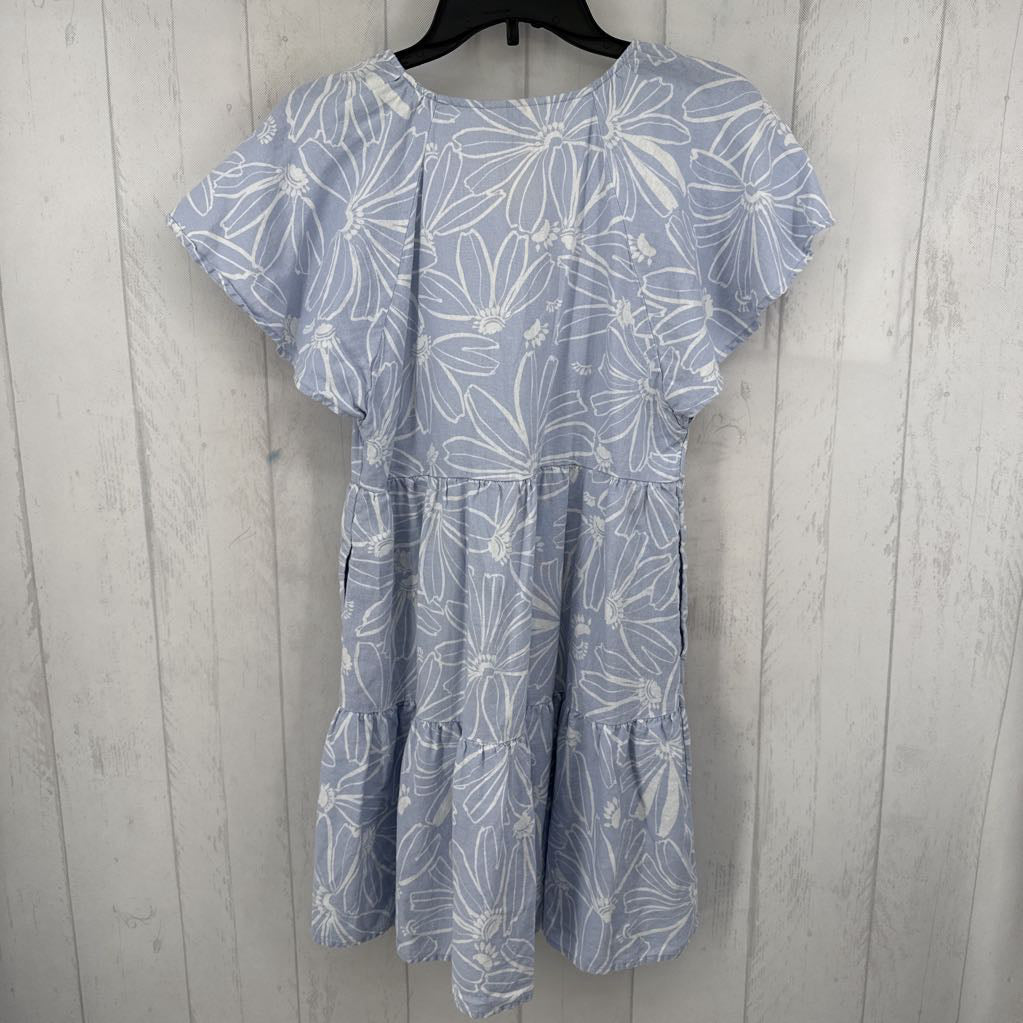 S linen blend flo print v-neck s/s dress