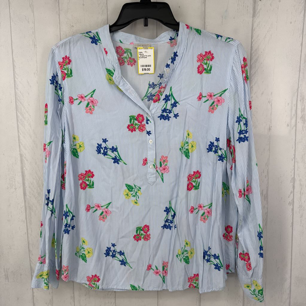 L striped flo print button down l/s top