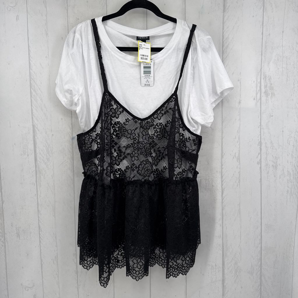 R60 1X lace peplum cami top s/s