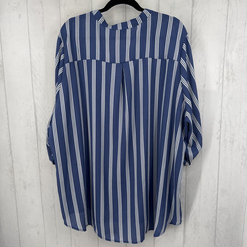 4X striped split neck tab slv top