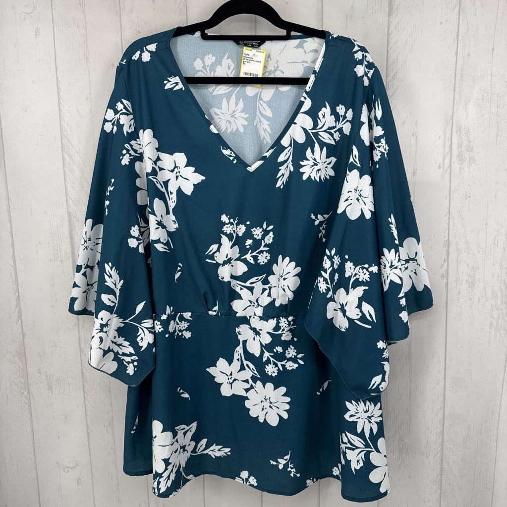 26 flo print v-neck 3/4 slv top