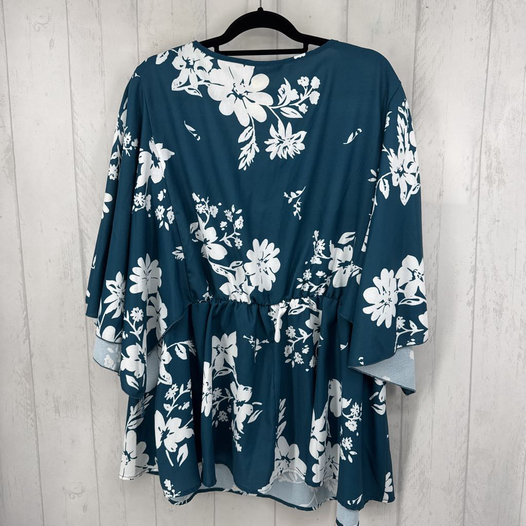 26 flo print v-neck 3/4 slv top